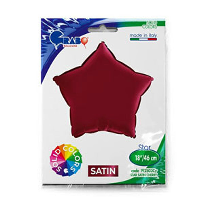 18"/Ø46cm Stern Folienballon Uni | Satin Kirsch Rot