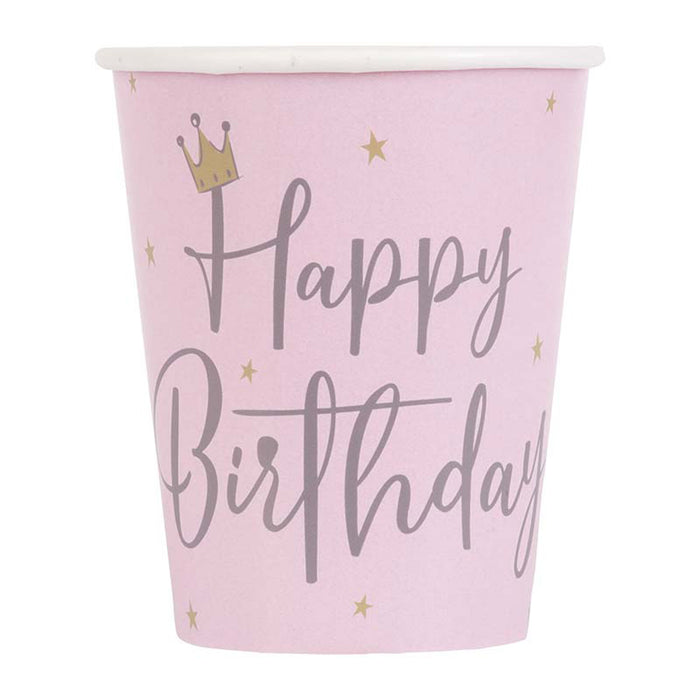 Pappbecher Happy Birthday Schwan Pink 266ml/8Stk.