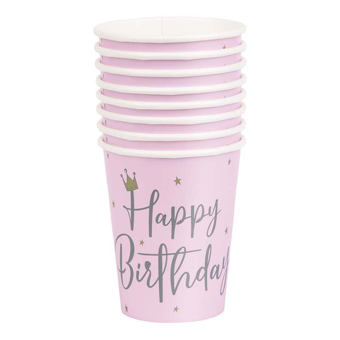Pappbecher Happy Birthday Schwan Pink 266ml/8Stk.