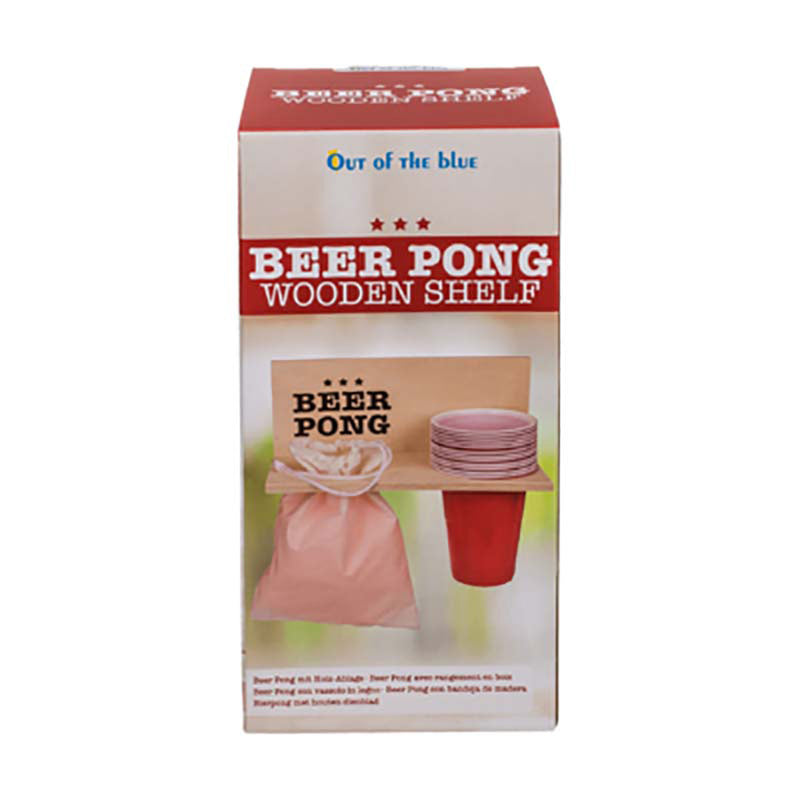 Beer Pong mit Holzablage, 12 Becher + 12 Bälle
