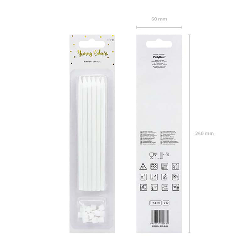 Kerzen & Halter 14 cm | 12Stk. - Glatt Weiß