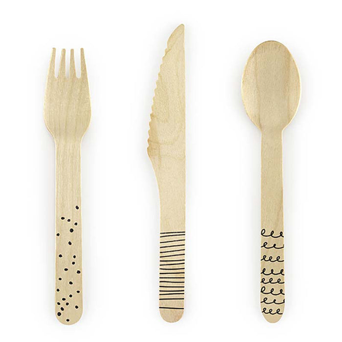 Besteckset Holz Schwarz 18-tlg./16cm