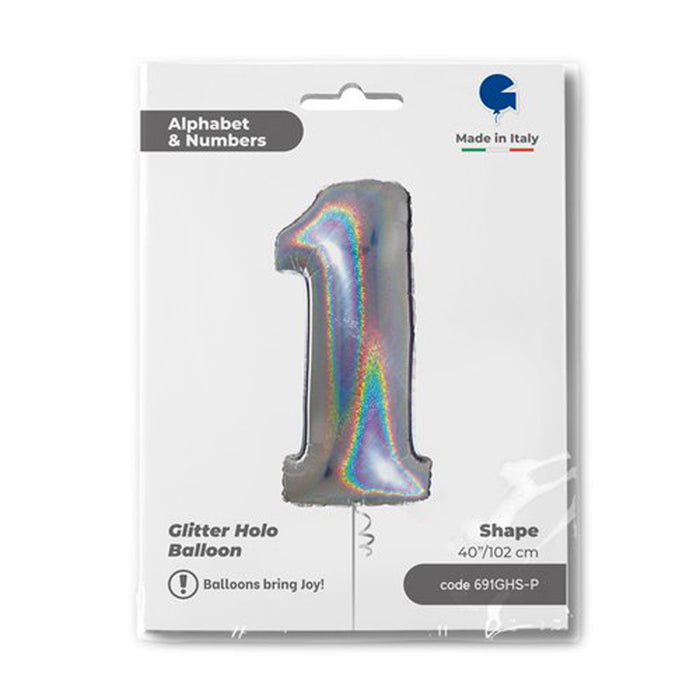 Riesenzahl Folienballon 40"/102cm | Holo Silber #1