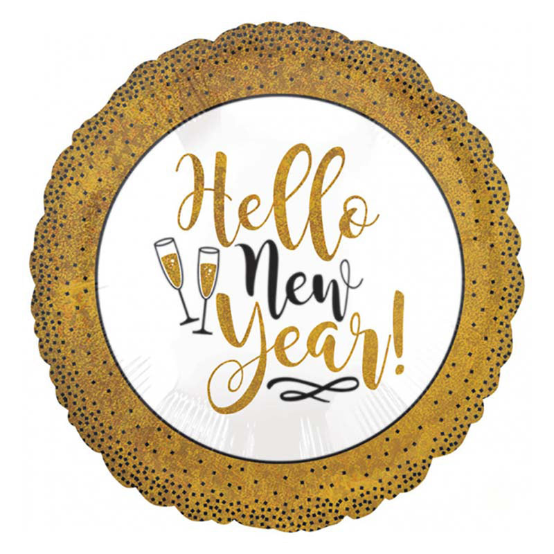 ABC18 Folienballon "Hello New Year" Glitzer | Ø 45 cm Gold