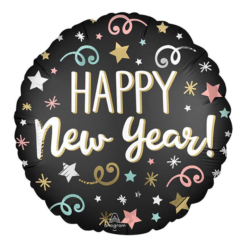 ABC18 Folienballon "Happy New Year" Konfetti | Ø 45 cm