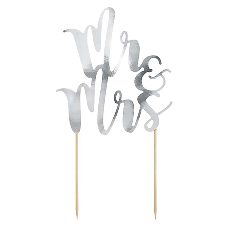 Tortendeko Hochzeit "Mr & Mrs" 25,5cm | Silber