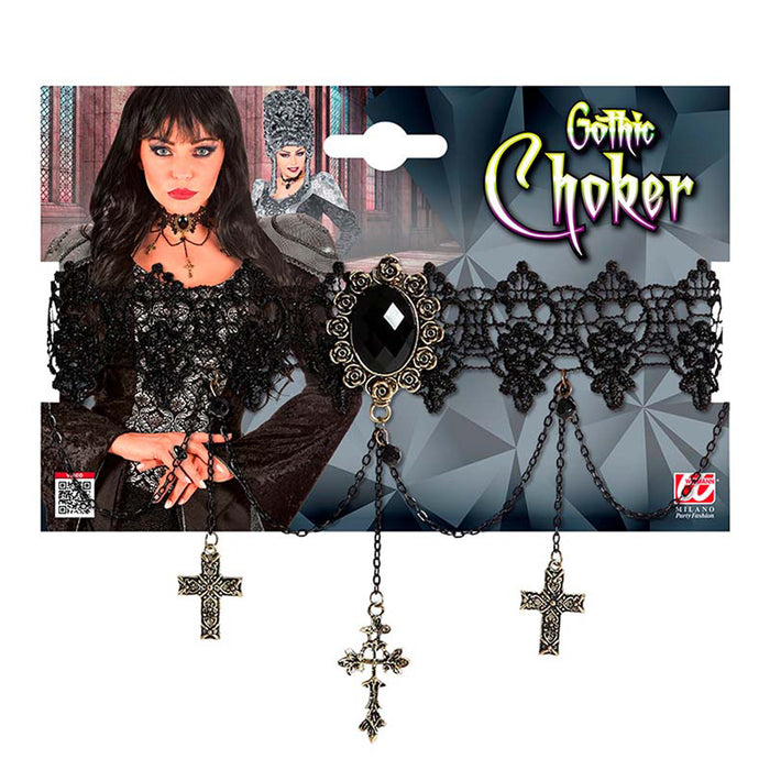 Halsband Gothic Schwarz mit Kreuzen