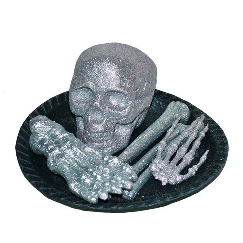 Teller mit Schädel und Knochen glitter