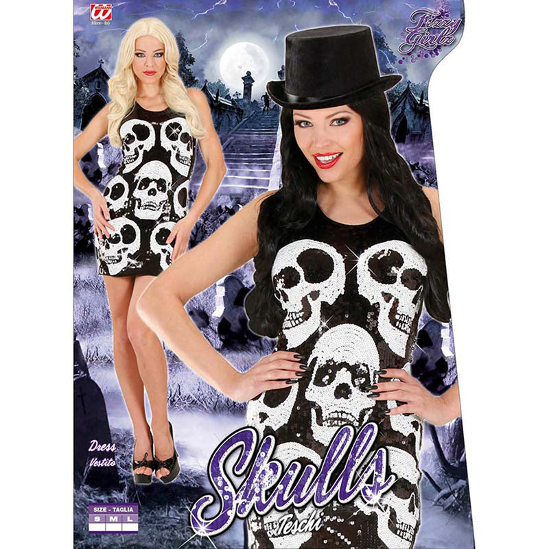 Kostüm Lady Pailetten Skulls Kleid