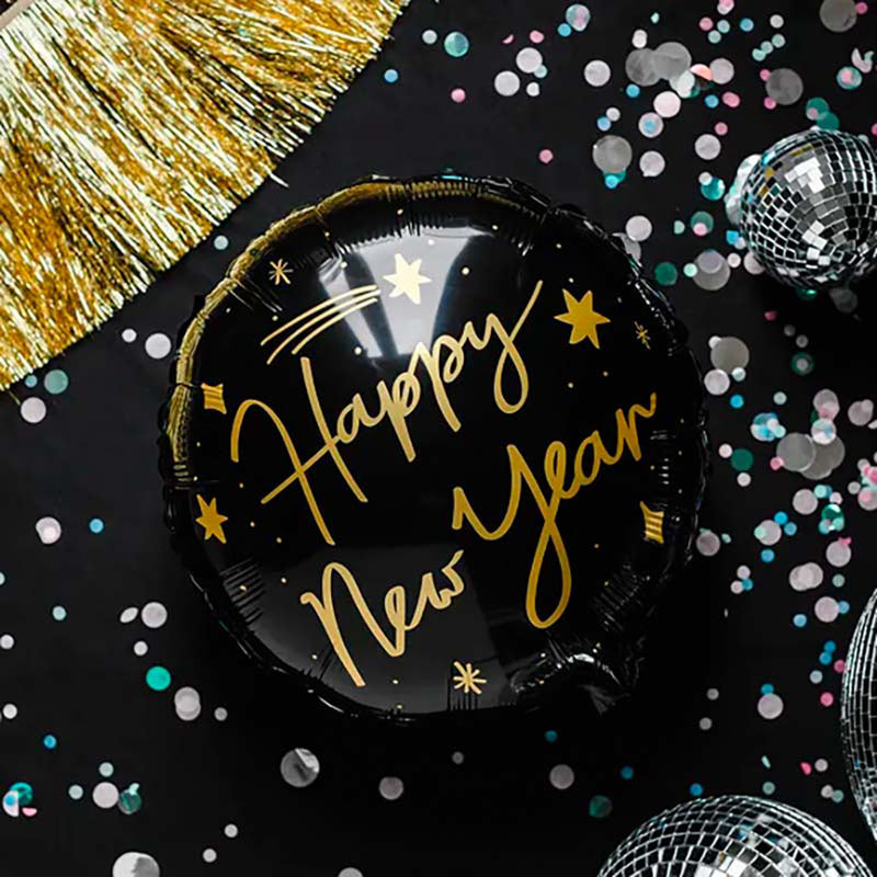 ABC18 Folienballon "Happy New Year" | Ø 45 cm Schwarz