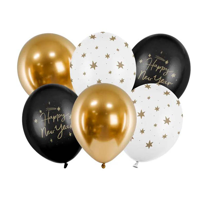 6 Stk. Luftballon Ø30cm "Happy New Year"