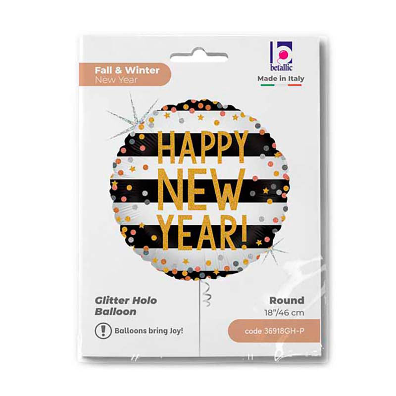 18"/Ø46cm Folienballon "New Year Konfetti" Holo/Glitter