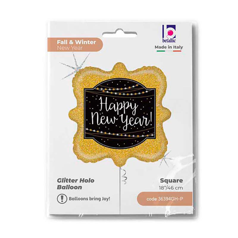 18"/Ø46cm Folienballon "New Year Holo Gold/Schwarz"
