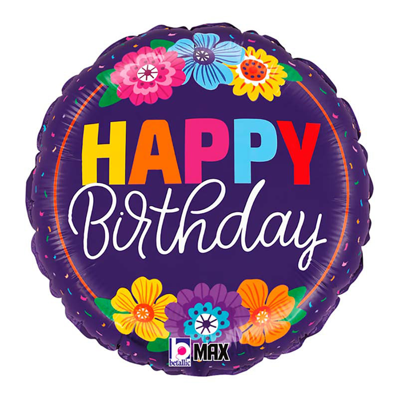 18"/Ø46cm Folienballon "Happy Birthday" Blumen