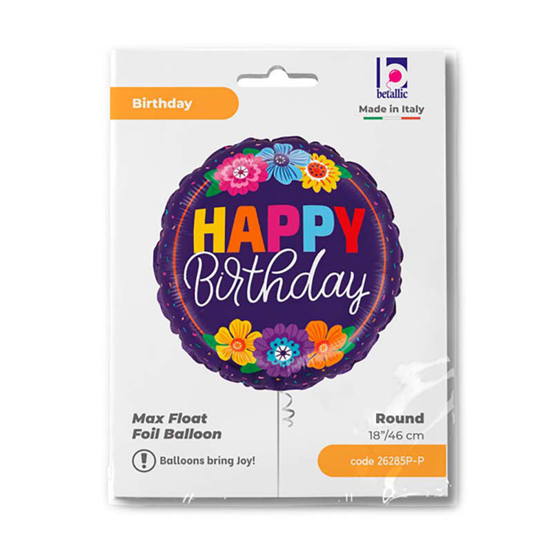 18"/Ø46cm Folienballon "Happy Birthday" Blumen