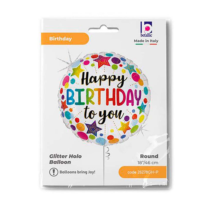 ABC18 Folienballon "Birthday Stars & Dots" | Ø 46 cm