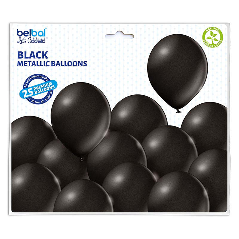 25 Stk. Luftballon Uni Metallic Ø 30cm |  Schwarz#090