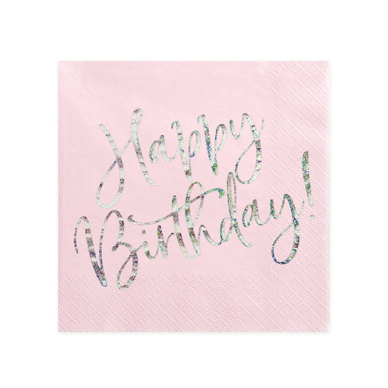 Servietten "Happy Birthday" 20Stk./33x33cm | Rosa