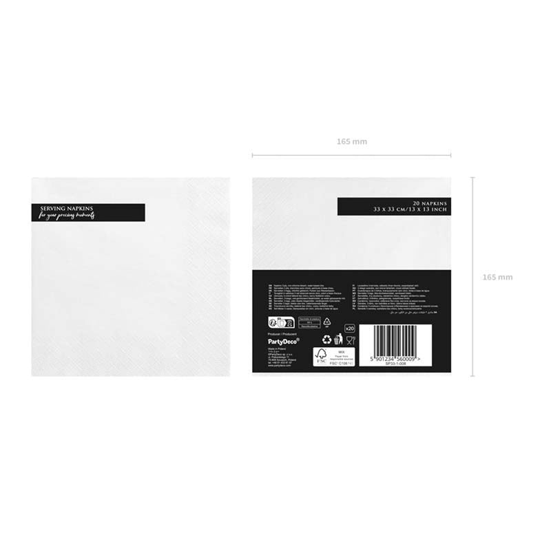 Servietten Uni 20Stk./33x33cm | Weiß