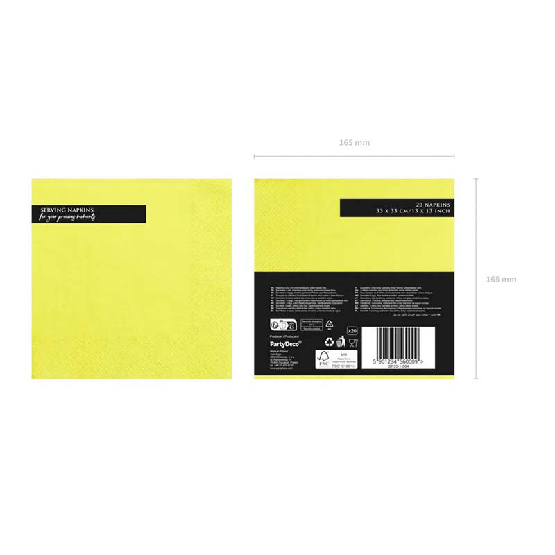 Servietten Uni 20Stk./33x33cm | Gelb