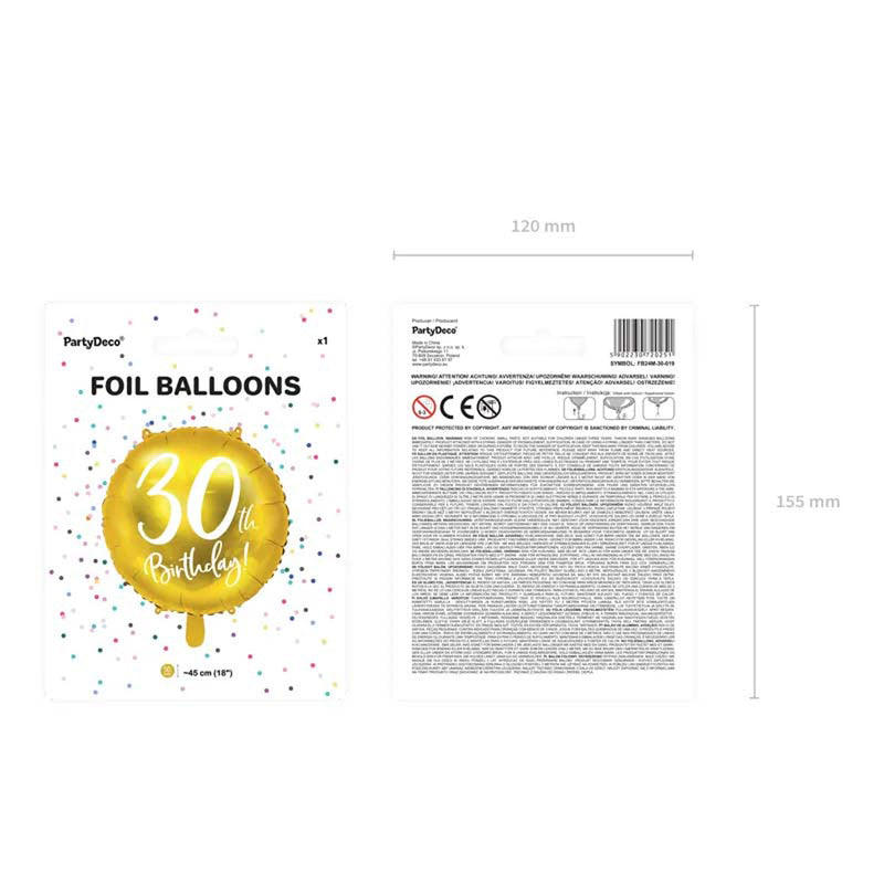 18"/Ø45cm Folienballon "30th Birthday" | Gold