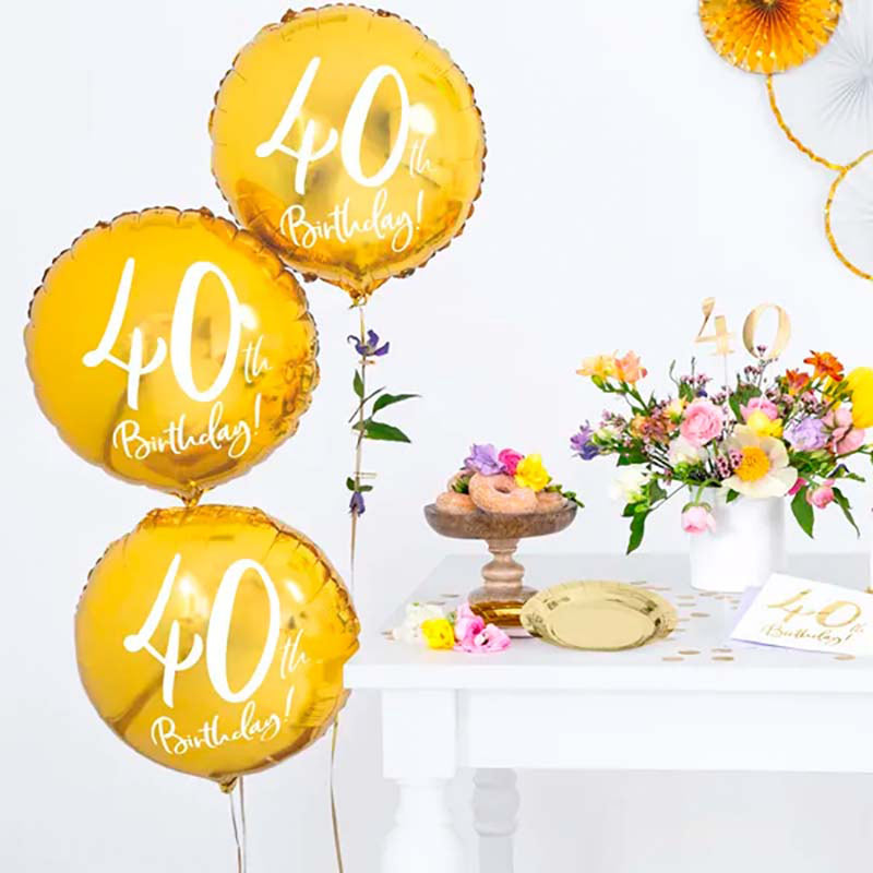 18"/Ø45cm Folienballon "40th Birthday" | Gold