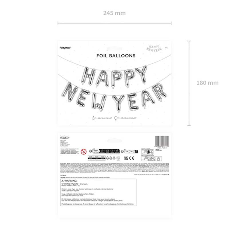 Ballongirlande "Happy New Year" 370x35cm | Silber