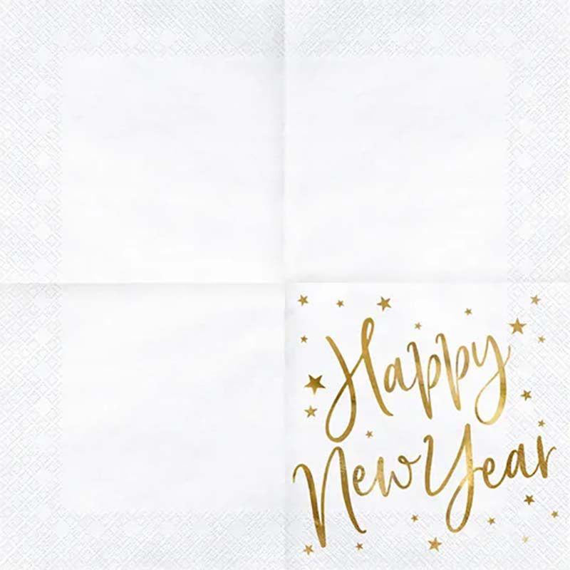 Servietten "Happy New Year" 20Stk/33x33cm | Weiß/Gold