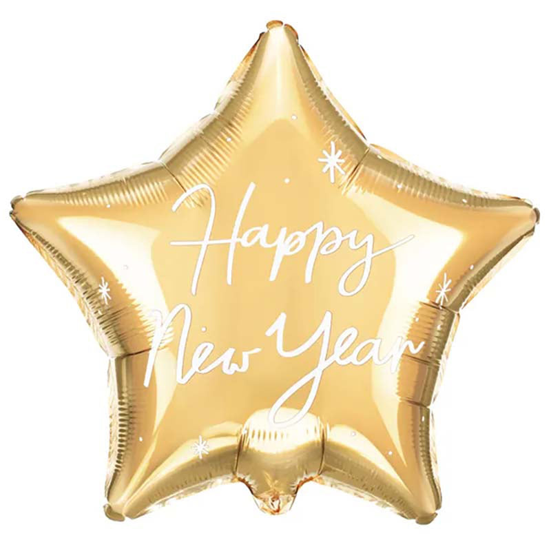 18"/Ø46cm Stern Folienballon "Happy New Year" |Gold