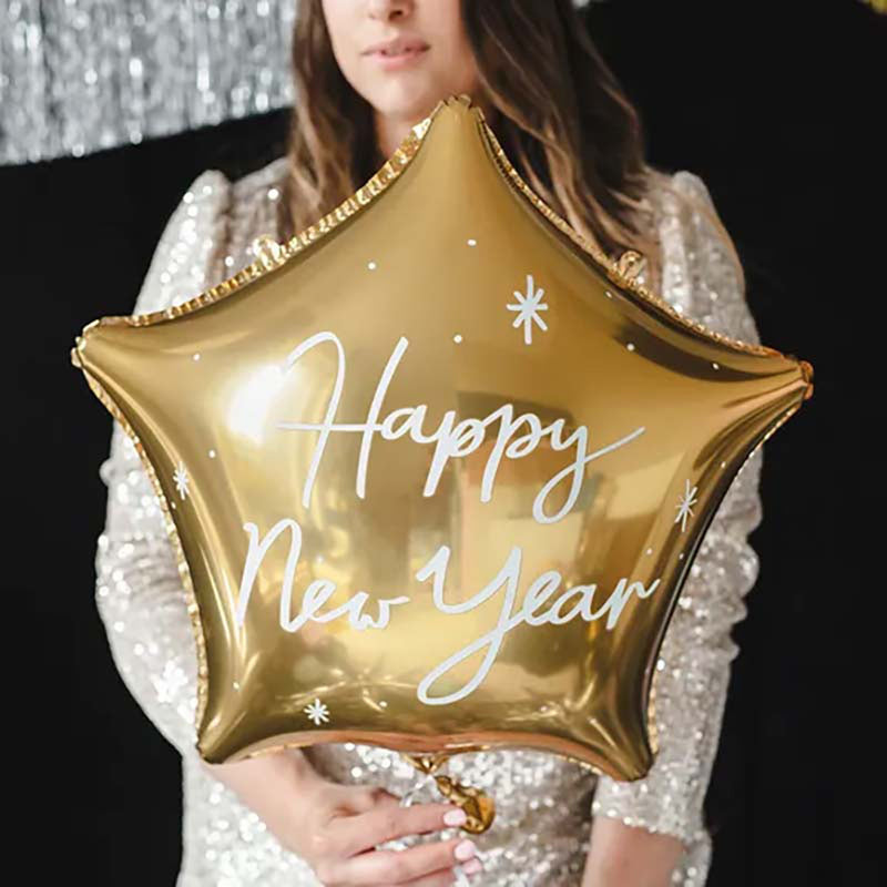 18"/Ø46cm Stern Folienballon "Happy New Year" |Gold