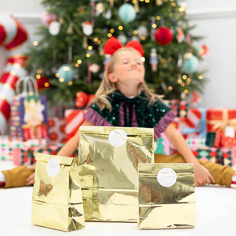Tüte Geschenk Merry Christmas Sticker Gold 3Stk.