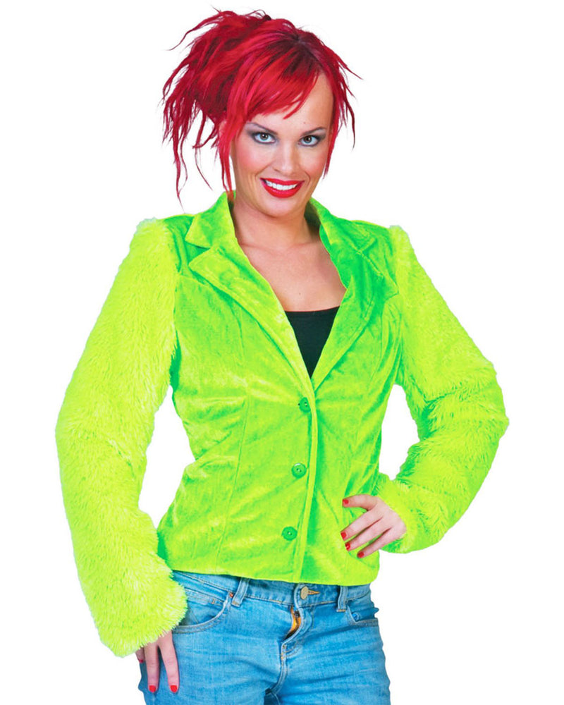 Hippie Jacke Grace in Plüsch-Optik für Damen - Neon Grün