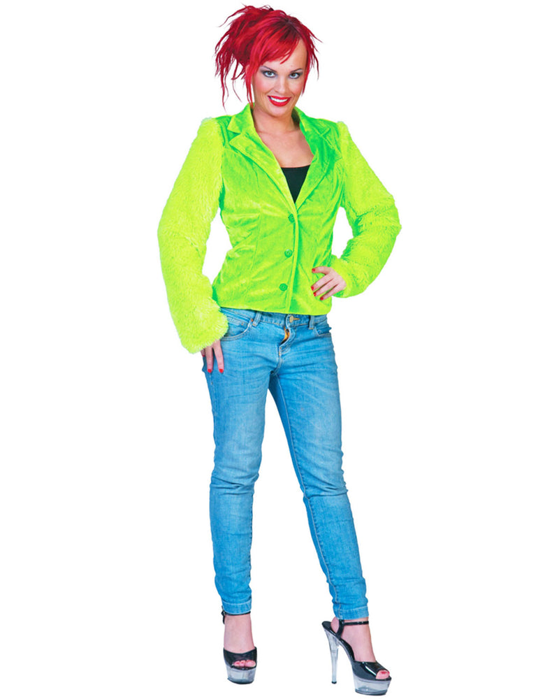 Hippie Jacke Grace in Plüsch-Optik für Damen - Neon Grün