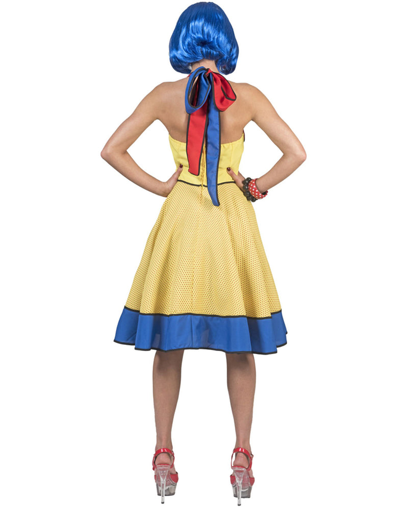 Pop Art Neckholder Kleid für Damen - Gelb Blau | 50er 60er Jahre Retro Party Kostüm