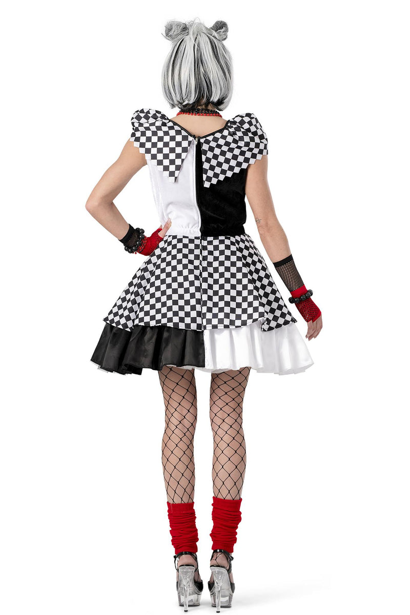 Clown Kostüm "Karierte Suzanna" für Damen | Schwarz Weiß - Kleid und Gürtel