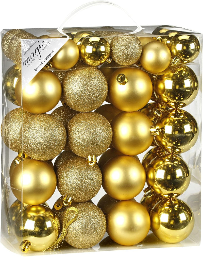 Weihnachtskugeln Gold | Ø 4 cm & 6 cm | 50 Stück | bruchsicher | Glänzend & matt