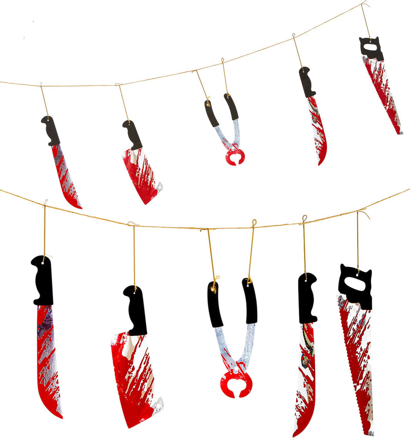 Blutverschmierte Halloween Girlande mit Waffen | 172 cm Dekoration