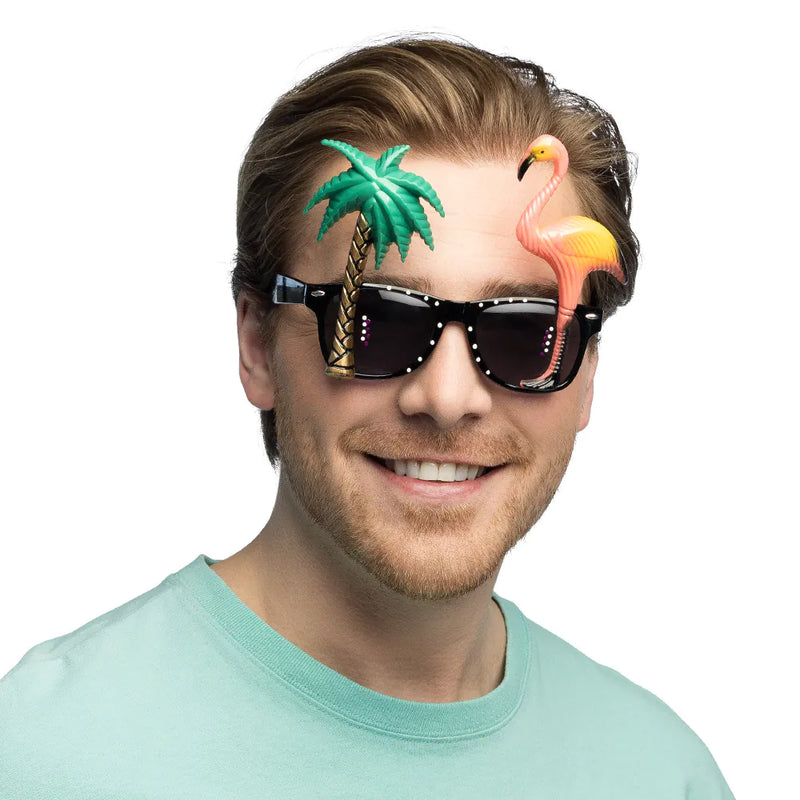 "Hawaii" Partybrille - Palme und Flamingo | Mehrfarbig