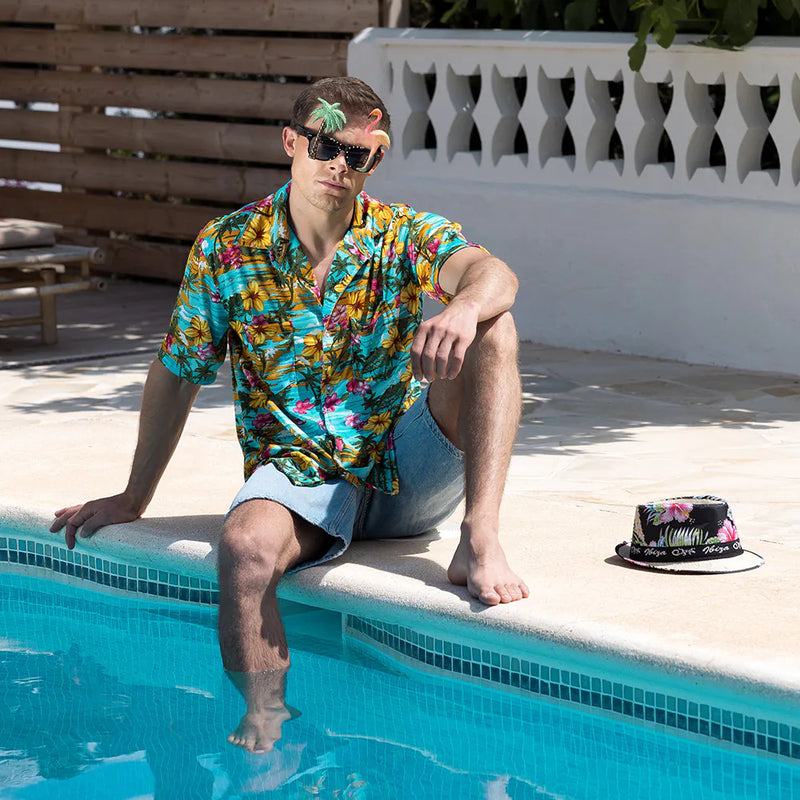 "Hawaii" Partybrille - Palme und Flamingo | Mehrfarbig