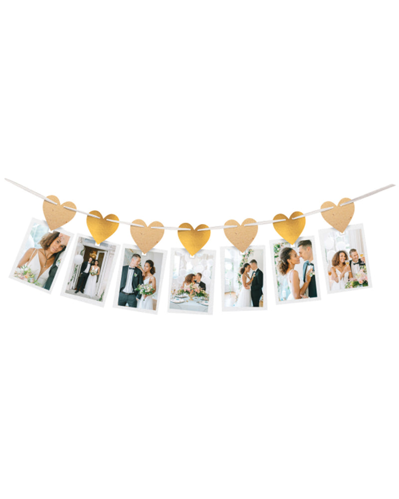 Foto Girlande mit Herzen "Hochzeit" 3,6m | Gold