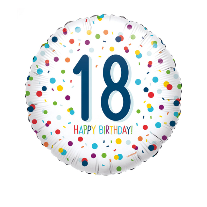 18" Runder Folienballon "Confetti Birthday" Ø43cm | Zahl