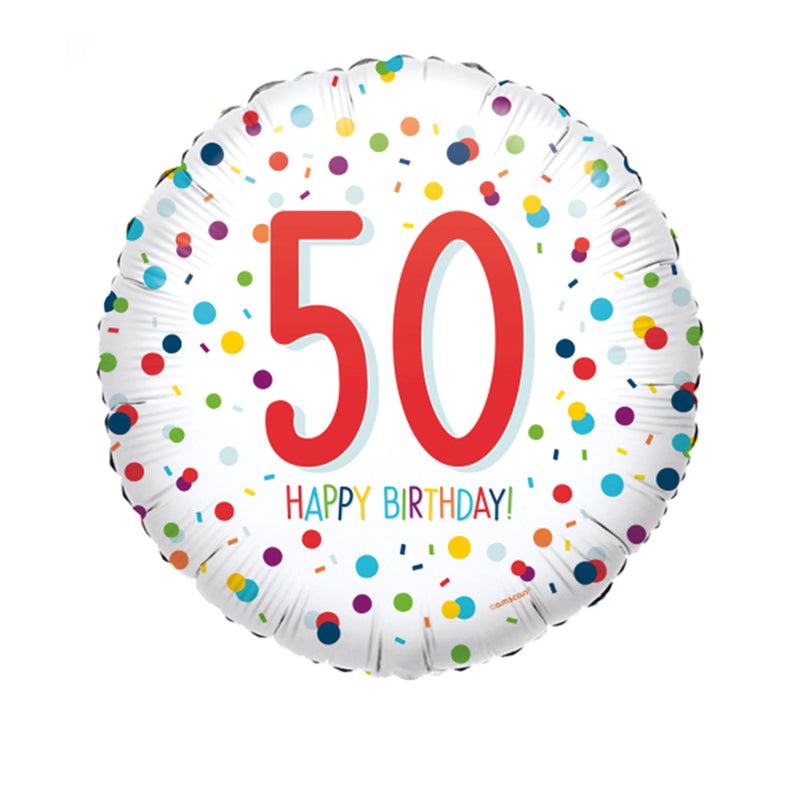 18" Runder Folienballon "Confetti Birthday" Ø43cm | Zahl