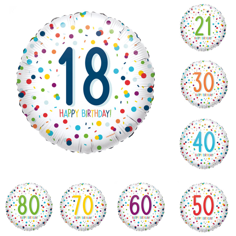 18" Runder Folienballon "Confetti Birthday" Ø43cm | Zahl