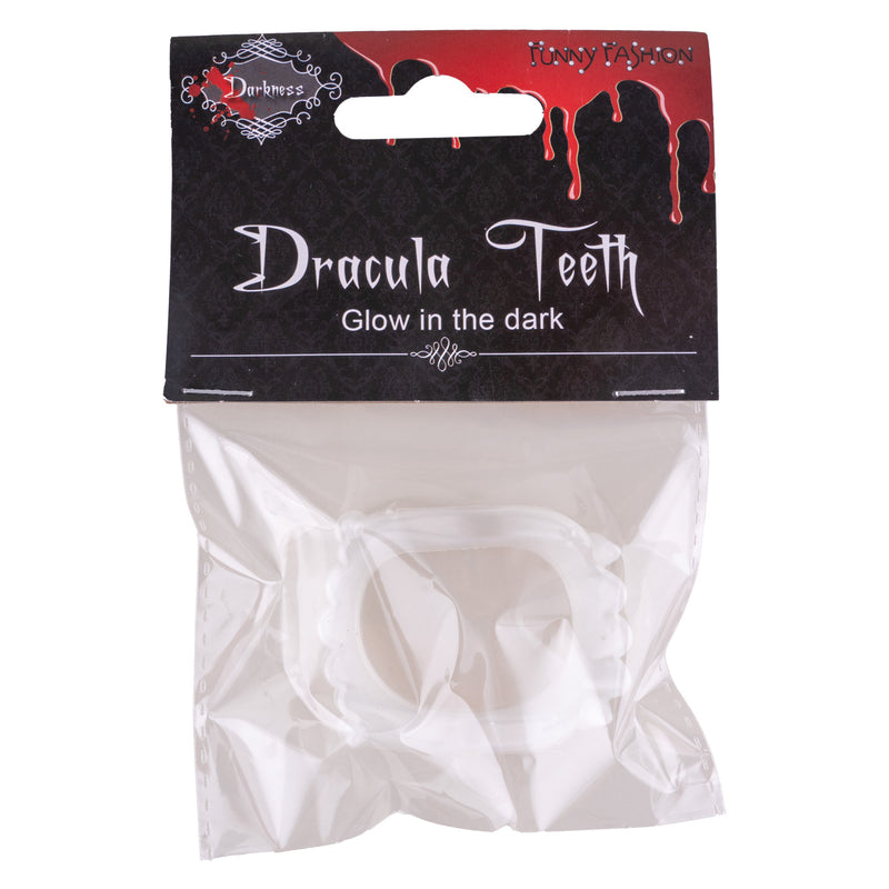 Dracula Vampirgebiss | Kunststoff Glow-in-the-Dark Zähne | Halloween Kostüm Zubehör