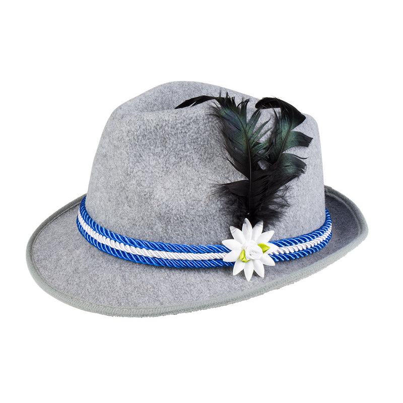 Bierfest Hut mit Zierband und Feder | Grau Blau