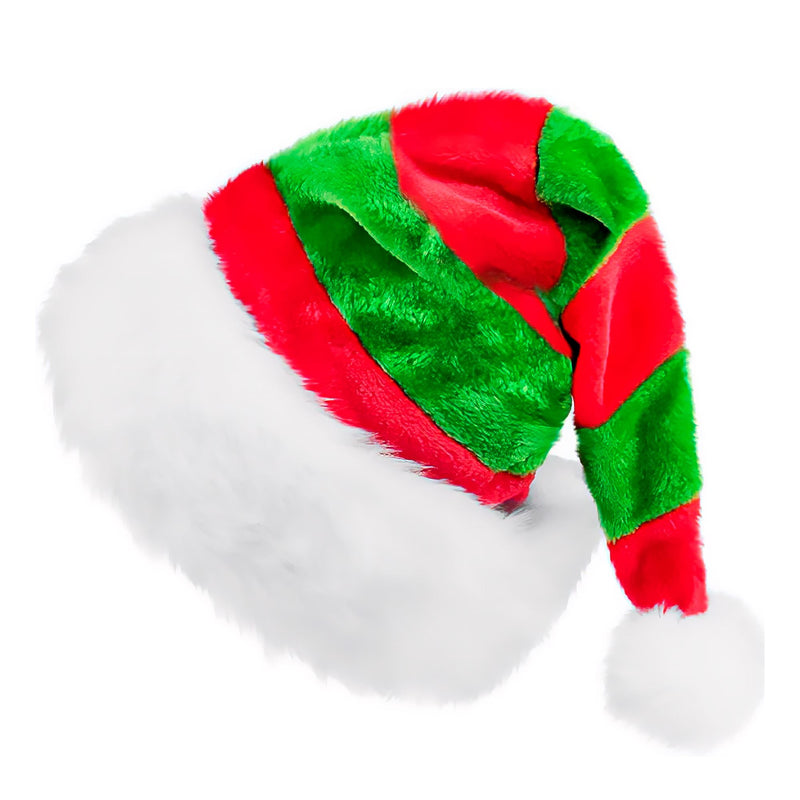 Plüsch Elfenmütze zum Weihnachtswichtel Kostüm | Rot Grün