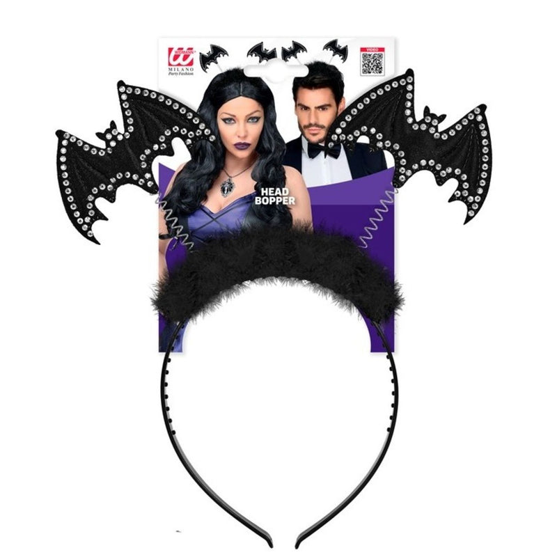 Haarreif mit "Strass Fledermaus" zum Halloween Kostüm | Schwarz