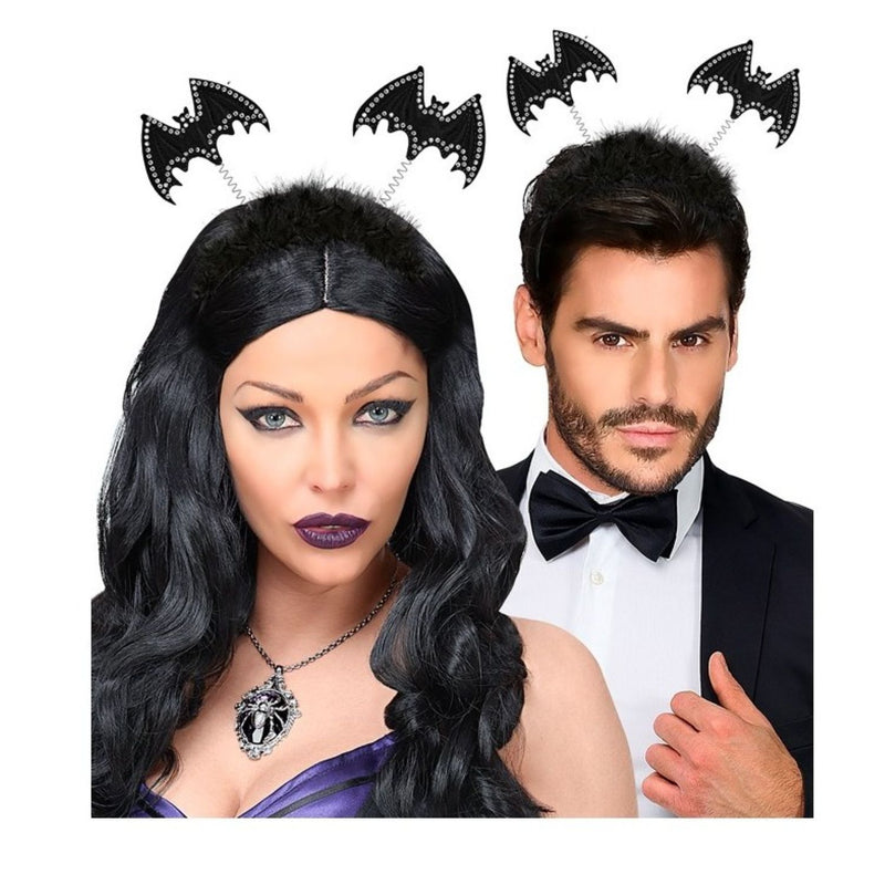 Haarreif mit "Strass Fledermaus" zum Halloween Kostüm | Schwarz