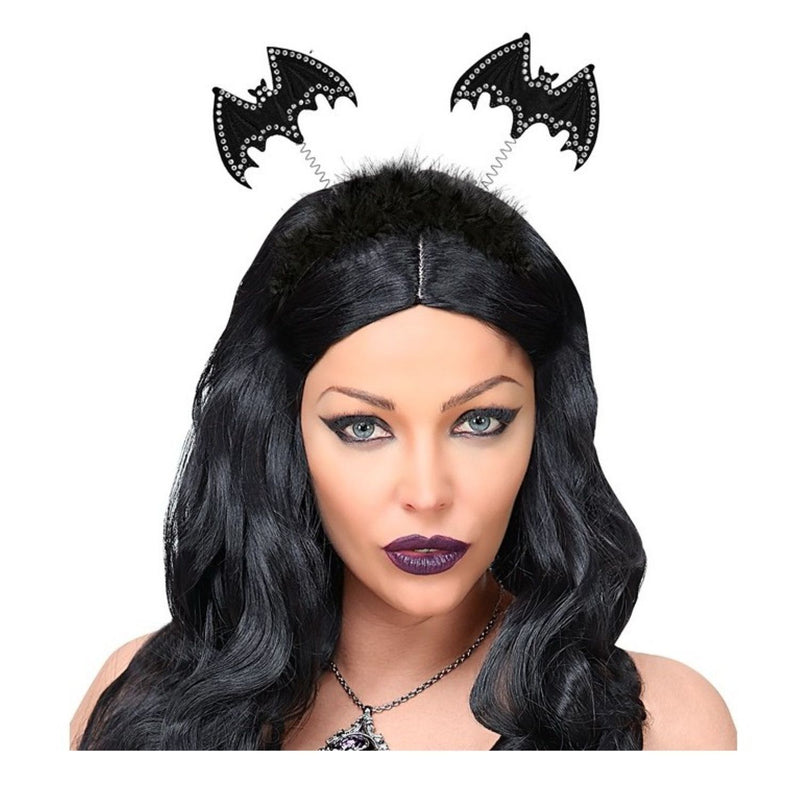Haarreif mit "Strass Fledermaus" zum Halloween Kostüm | Schwarz