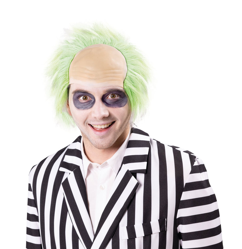 Perücke "Beetle Bug" für Erwachsene | Grau/Weiß mit Grünen Ansätzen